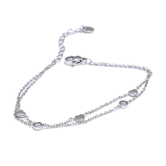 Double layer heart zircon link chain bracelet - product image