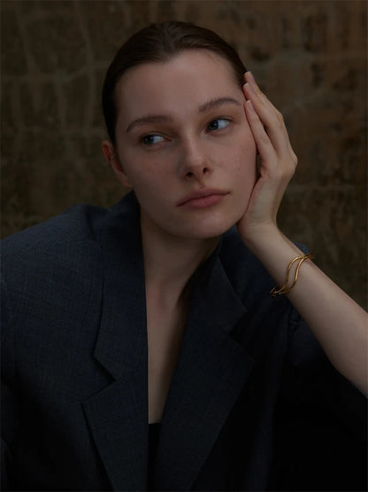Double layer hollow adjustable minimalist cuff bracelet - product image