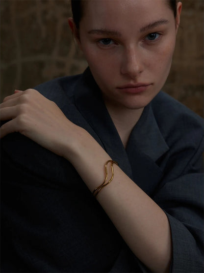 Double layer hollow adjustable minimalist cuff bracelet - product image