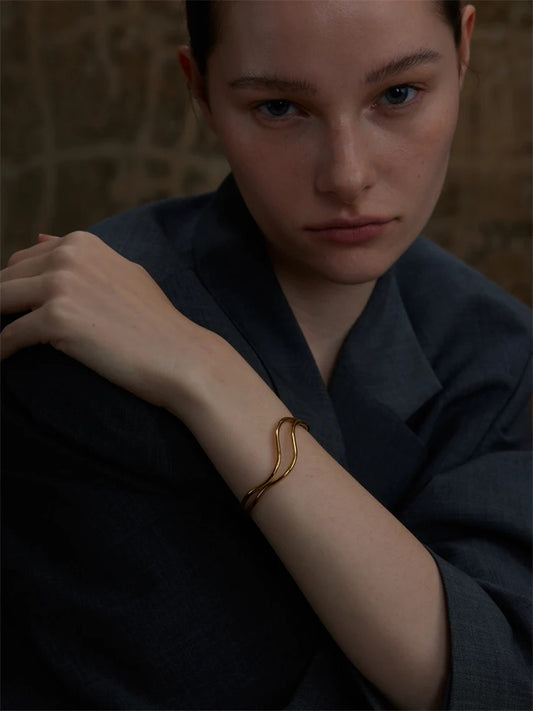 Double layer hollow adjustable minimalist cuff bracelet - product image