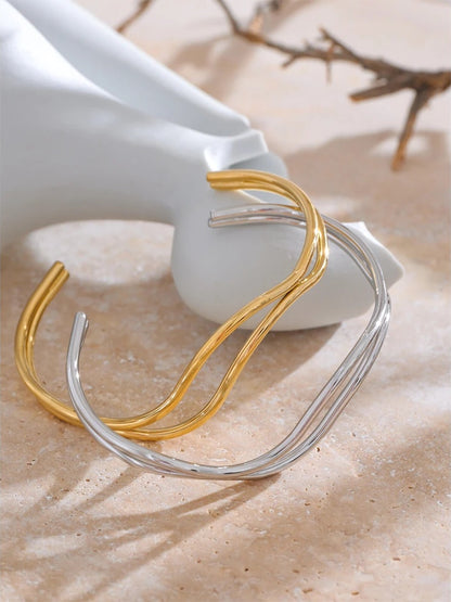 Double layer hollow adjustable minimalist cuff bracelet - product image