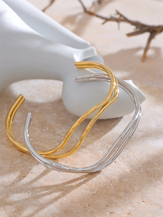 Double layer hollow adjustable minimalist cuff bracelet - product image