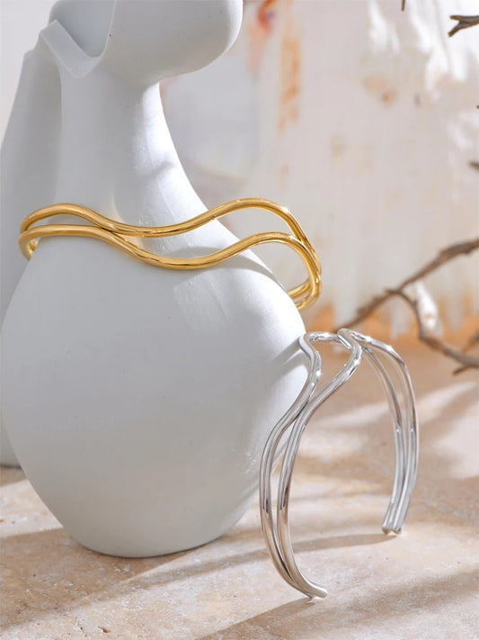 Double layer hollow adjustable minimalist cuff bracelet - product image