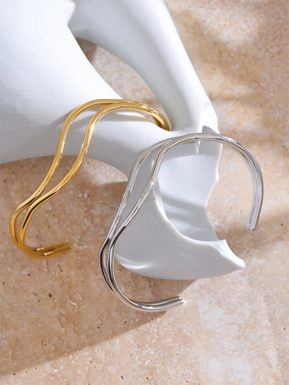 Double layer hollow adjustable minimalist cuff bracelet - product image