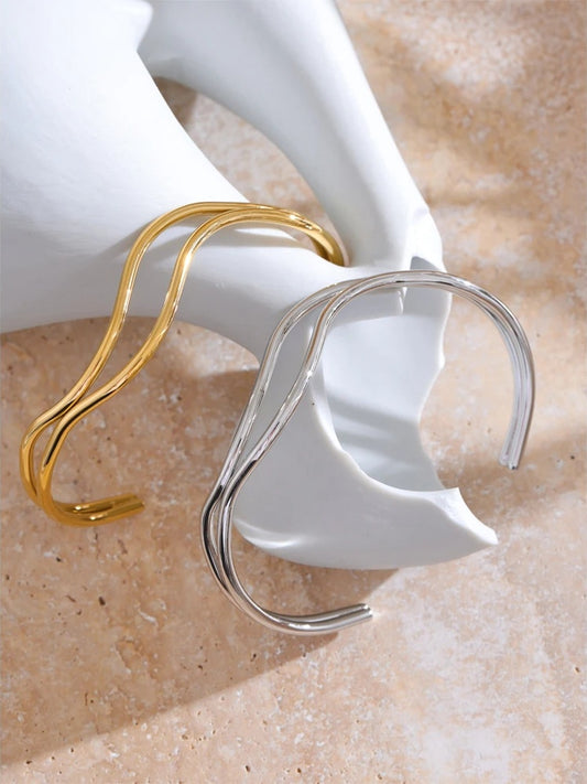 Double layer hollow adjustable minimalist cuff bracelet - product image