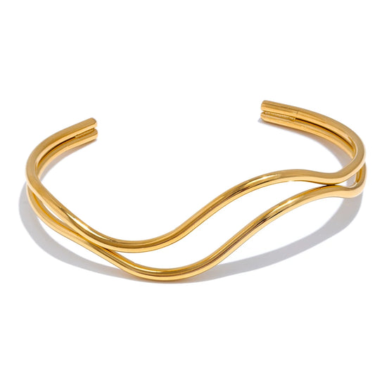 Double layer hollow adjustable minimalist cuff bracelet - product image