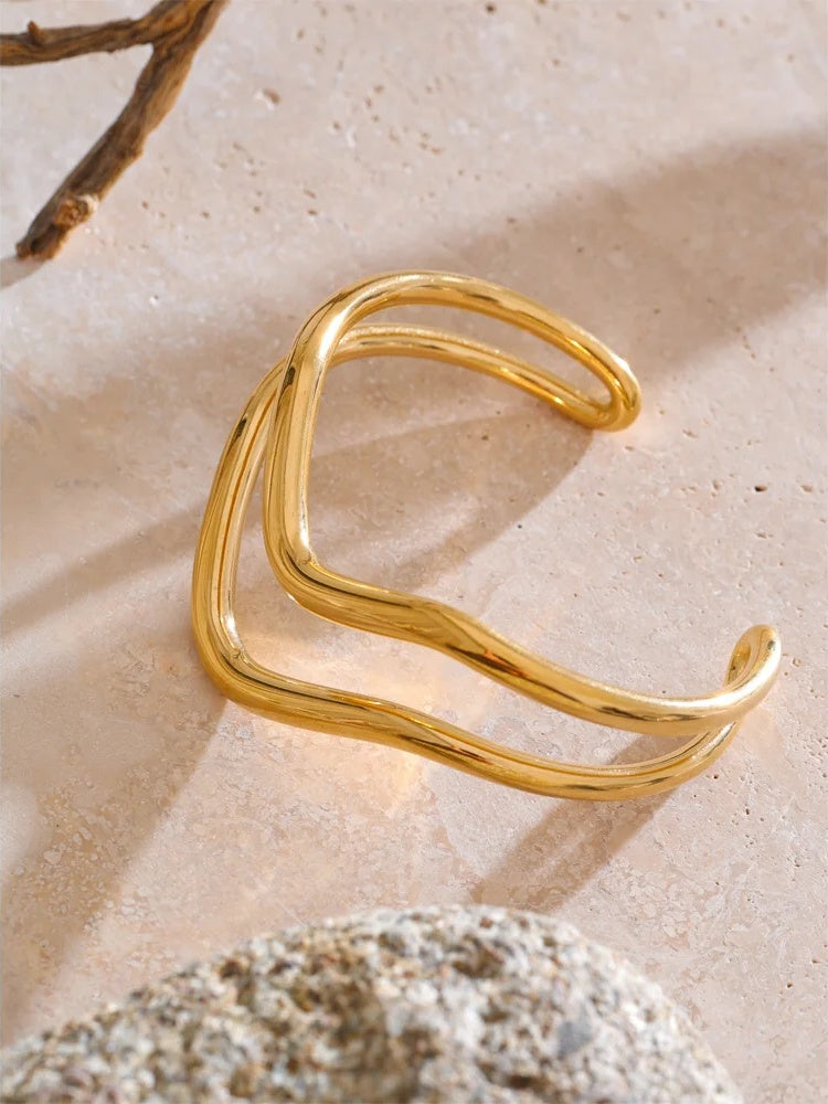 Double layer hollow cuff bracelet bangle - product image
