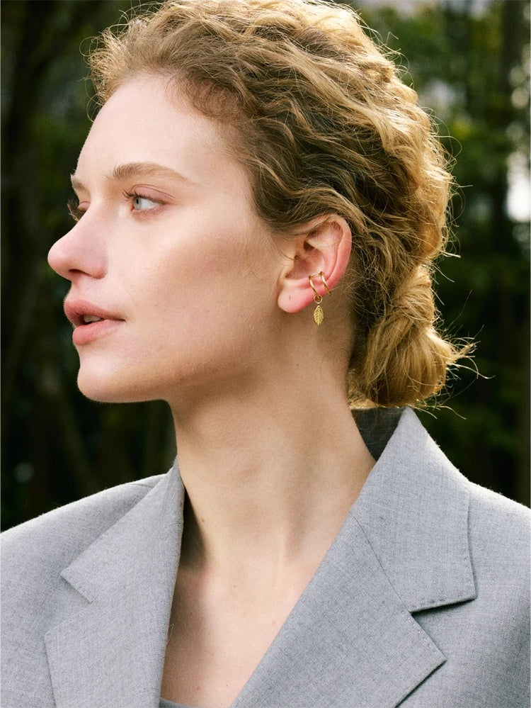 Double layer leaf drop clip earrings - product image