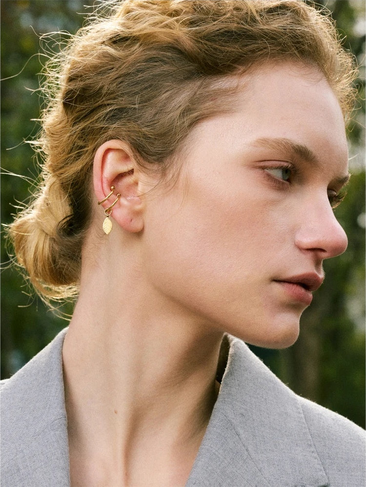 Double layer leaf drop clip earrings - product image