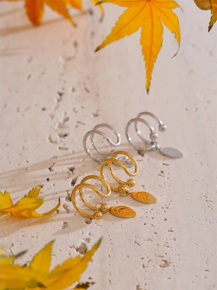 Double layer leaf drop clip earrings - product image