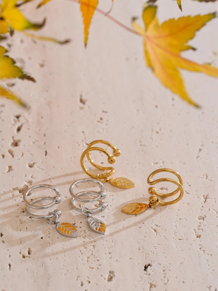 Double layer leaf drop clip earrings - product image