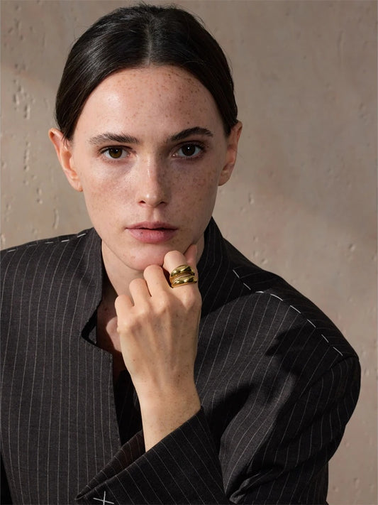 Double layer minimalist wide smooth texture ring - product image