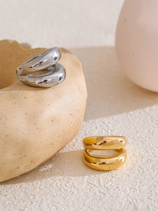 Double layer minimalist wide smooth texture ring - product image
