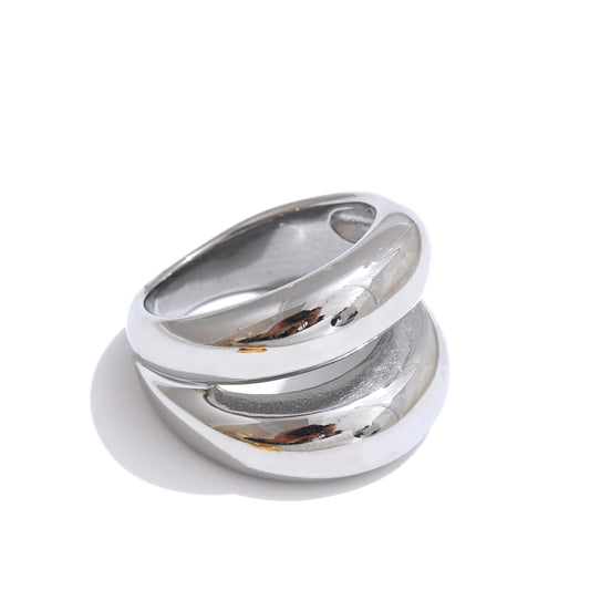 Double layer minimalist wide smooth texture ring - product image