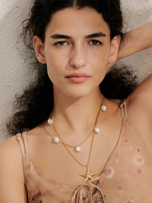 Double layer ocean star simulated pearl pendant necklace - product image