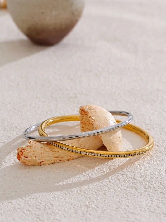 Double layer round cubic zirconia bangle bracelet - product image