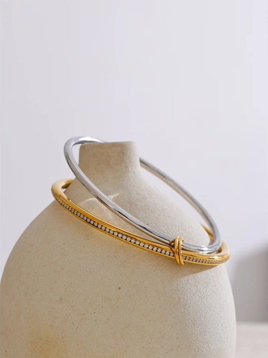 Double layer round cubic zirconia bangle bracelet - product image