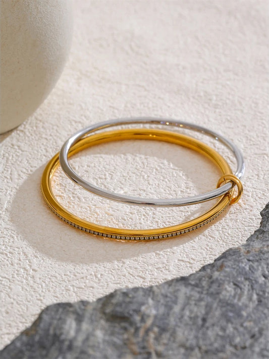 Double layer round cubic zirconia bangle bracelet - product image