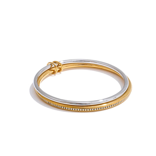 Double layer round cubic zirconia bangle bracelet - product image