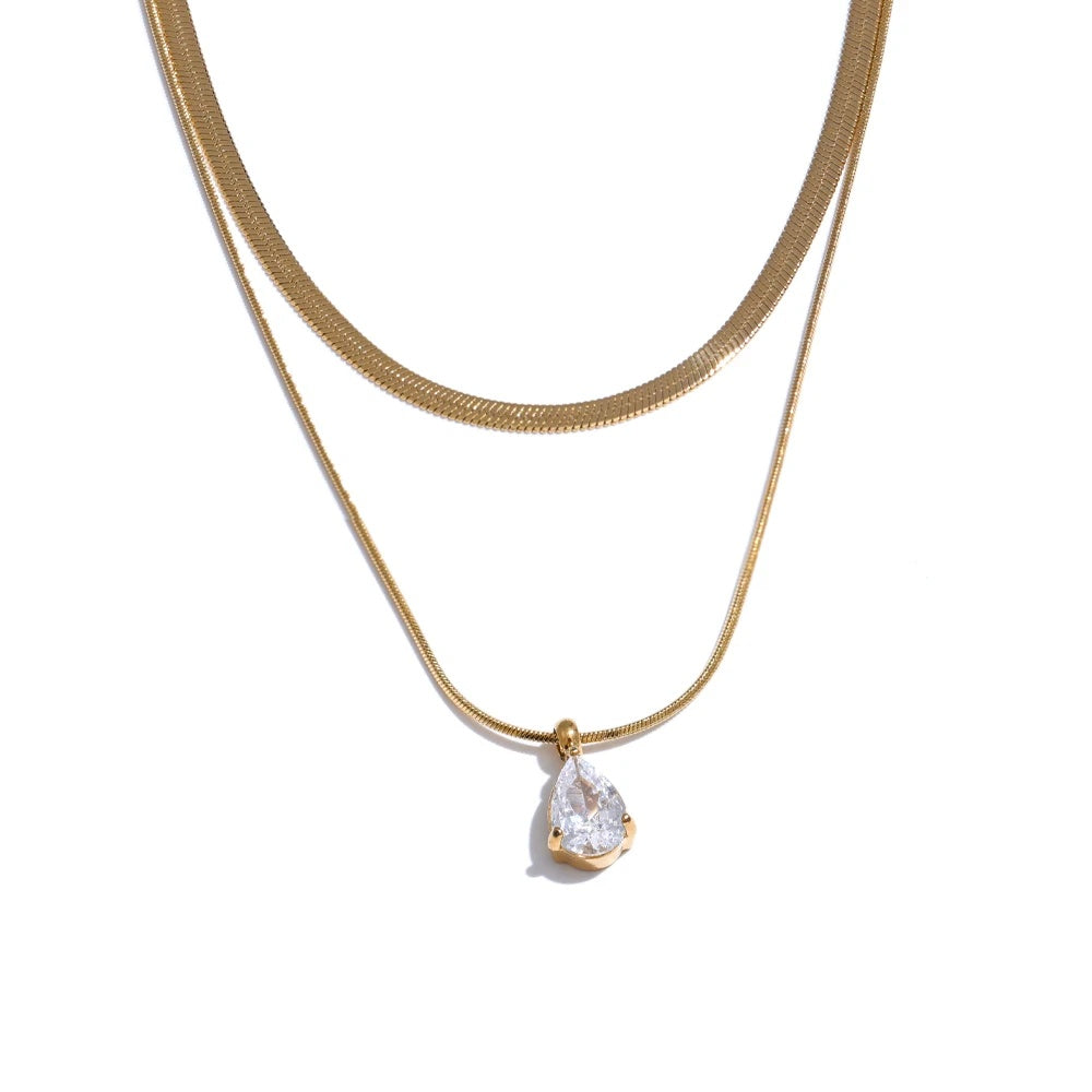 Double layer snake chain water drop pendant necklace - product image