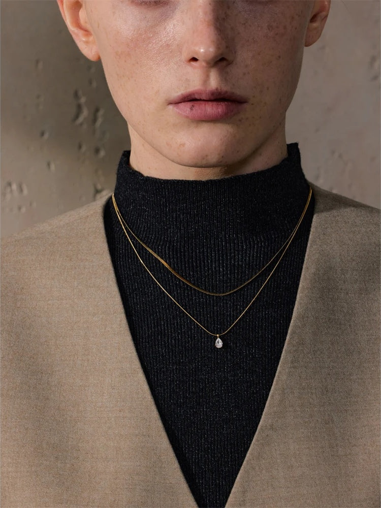 Double layer snake chain water drop pendant necklace - product image