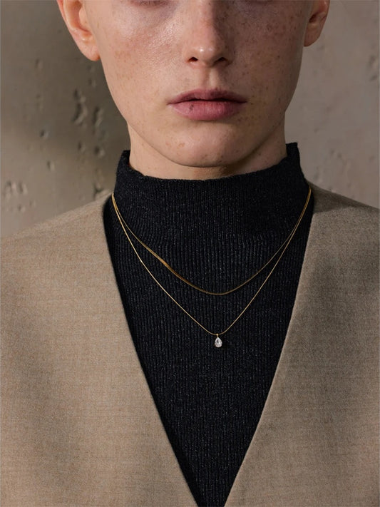 Double layer snake chain water drop pendant necklace - product image