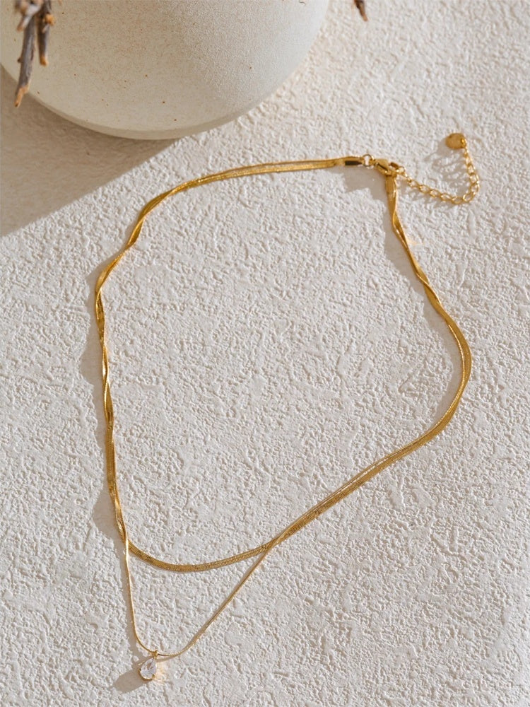 Double layer snake chain water drop pendant necklace - product image