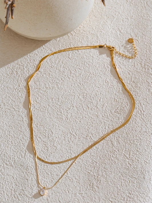 Double layer snake chain water drop pendant necklace - product image