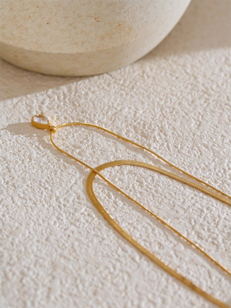 Double layer snake chain water drop pendant necklace - product image