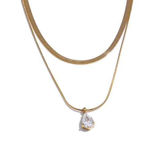 Double layer snake chain water drop pendant necklace - product image