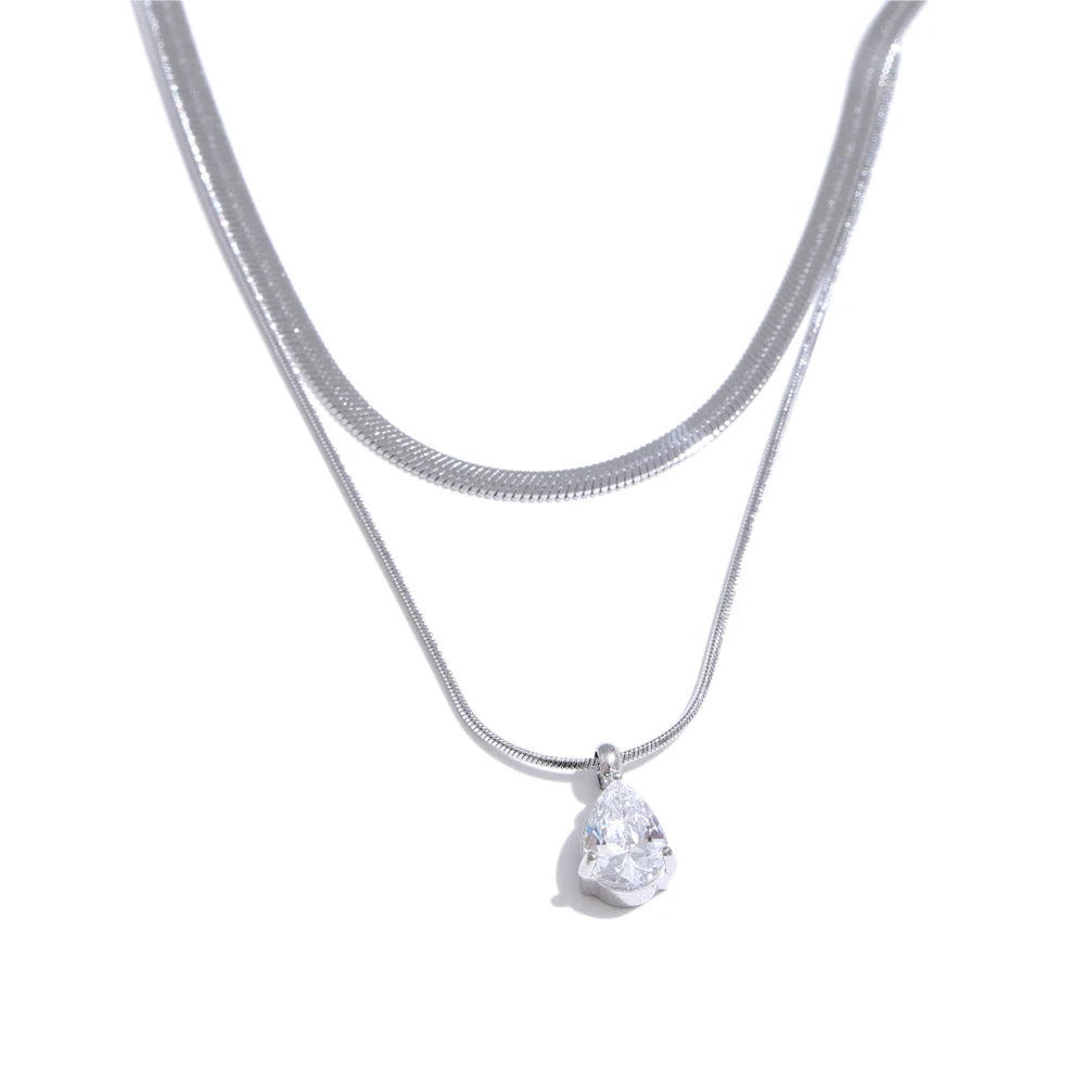 Double layer snake chain water drop pendant necklace - product image