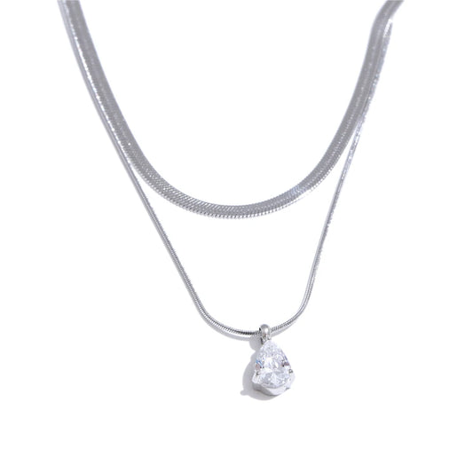 Double layer snake chain water drop pendant necklace - product image