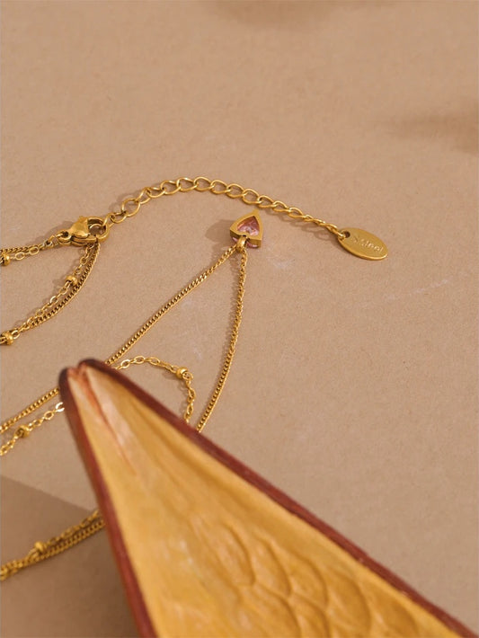 Double-layer stacking chain pink zircon heart necklace - product image
