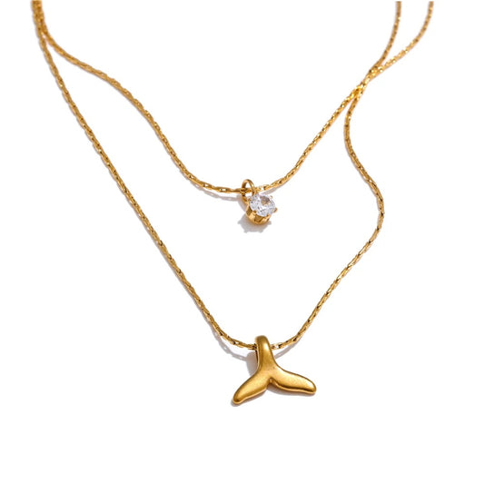 Double layer stacking chain zircon pendant necklace - product image