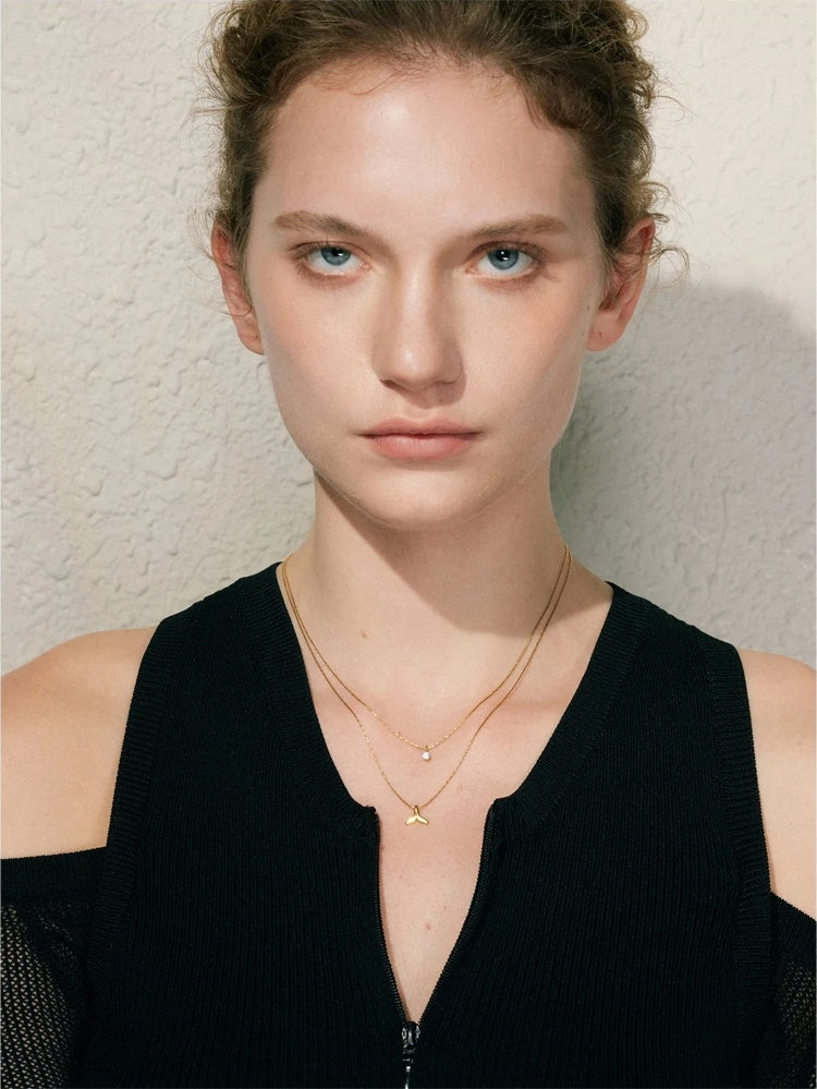 Double layer stacking chain zircon pendant necklace - product image
