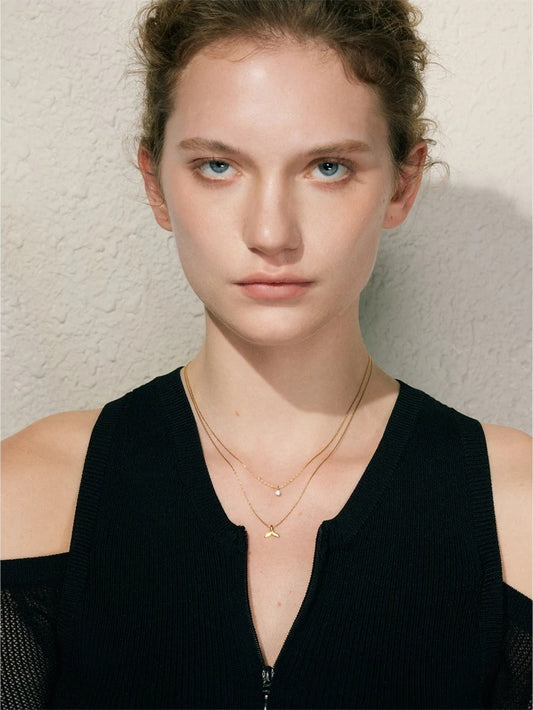 Double layer stacking chain zircon pendant necklace - product image