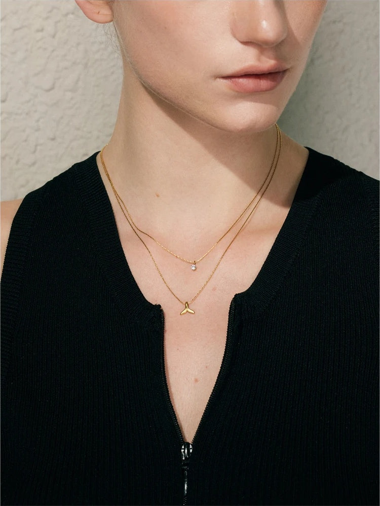 Double layer stacking chain zircon pendant necklace - product image