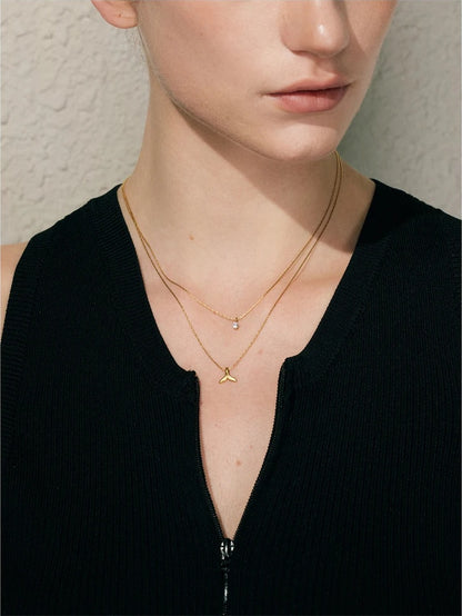 Double layer stacking chain zircon pendant necklace - product image