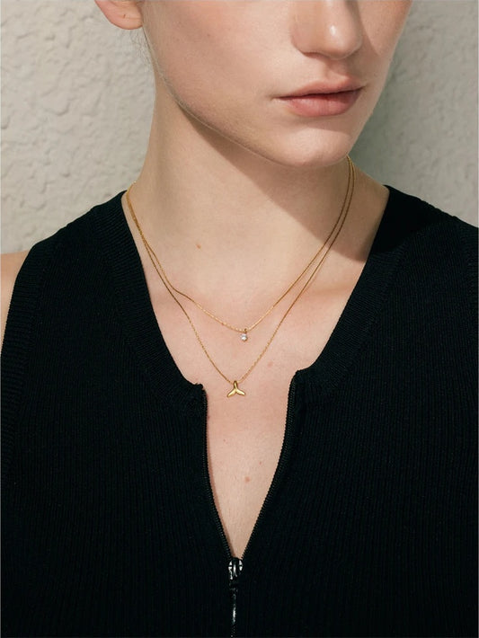 Double layer stacking chain zircon pendant necklace - product image