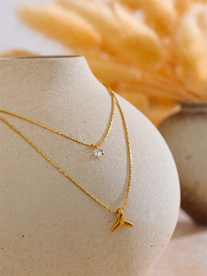 Double layer stacking chain zircon pendant necklace - product image