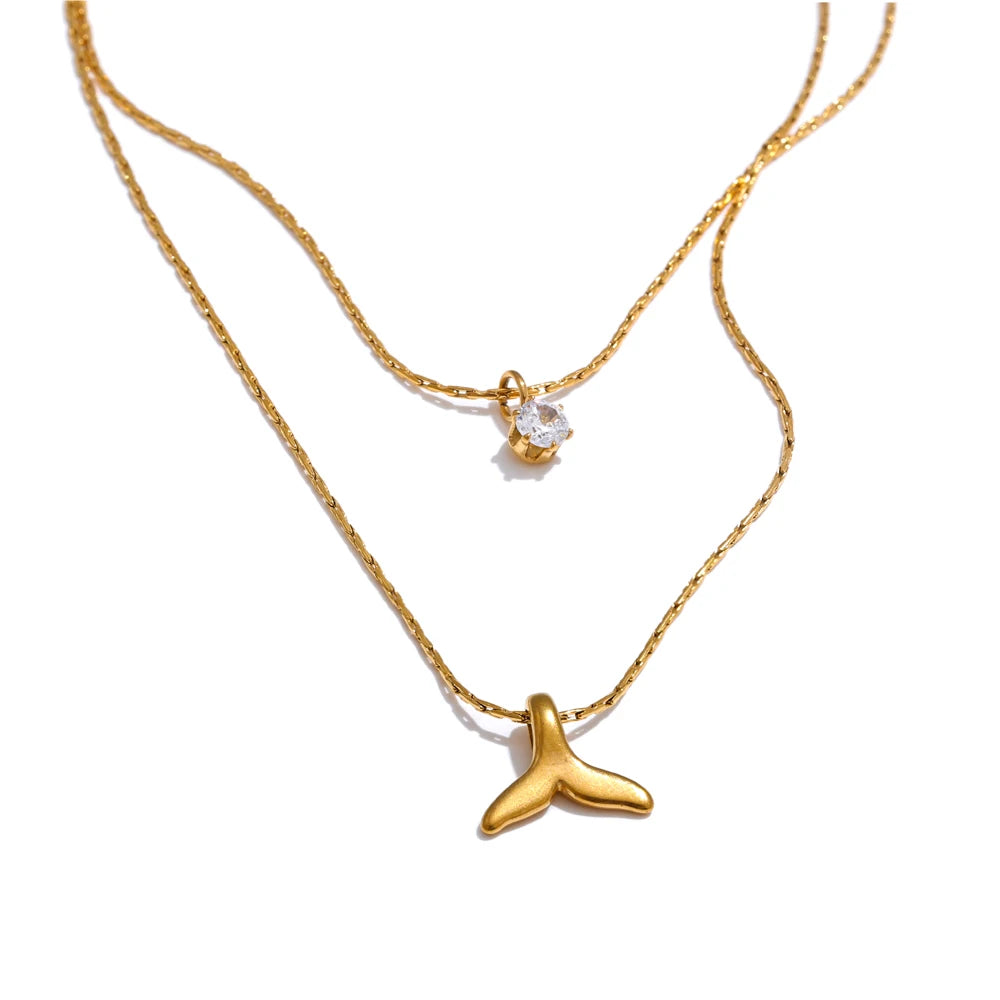 Double layer stacking chain zircon pendant necklace - product image
