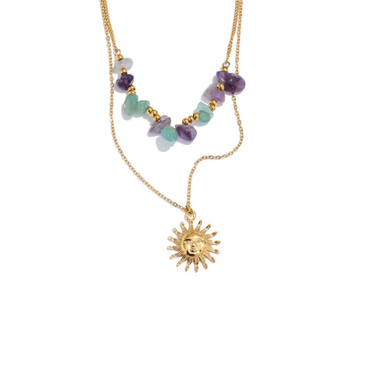 Double-layer stone sun pendant necklace - product image
