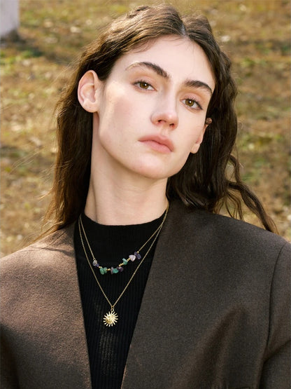 Double-layer stone sun pendant necklace - product image