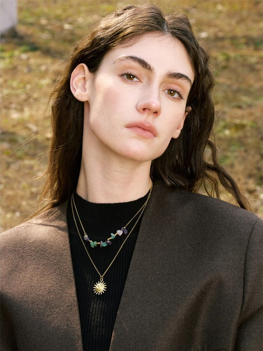 Double-layer stone sun pendant necklace - product image