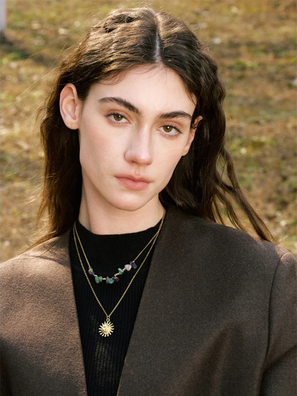 Double-layer stone sun pendant necklace - product image