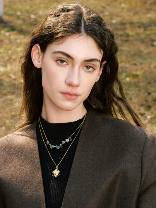 Double-layer stone sun pendant necklace - product image