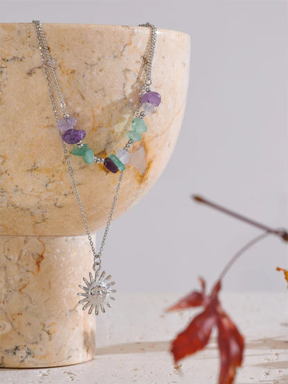 Double-layer stone sun pendant necklace - product image