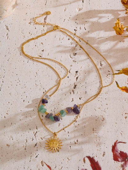 Double-layer stone sun pendant necklace - product image