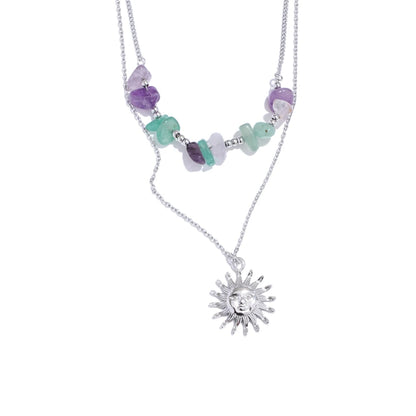 Double-layer stone sun pendant necklace - product image