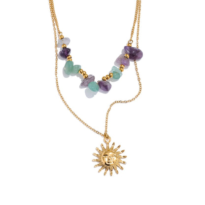 Double-layer stone sun pendant necklace - product image